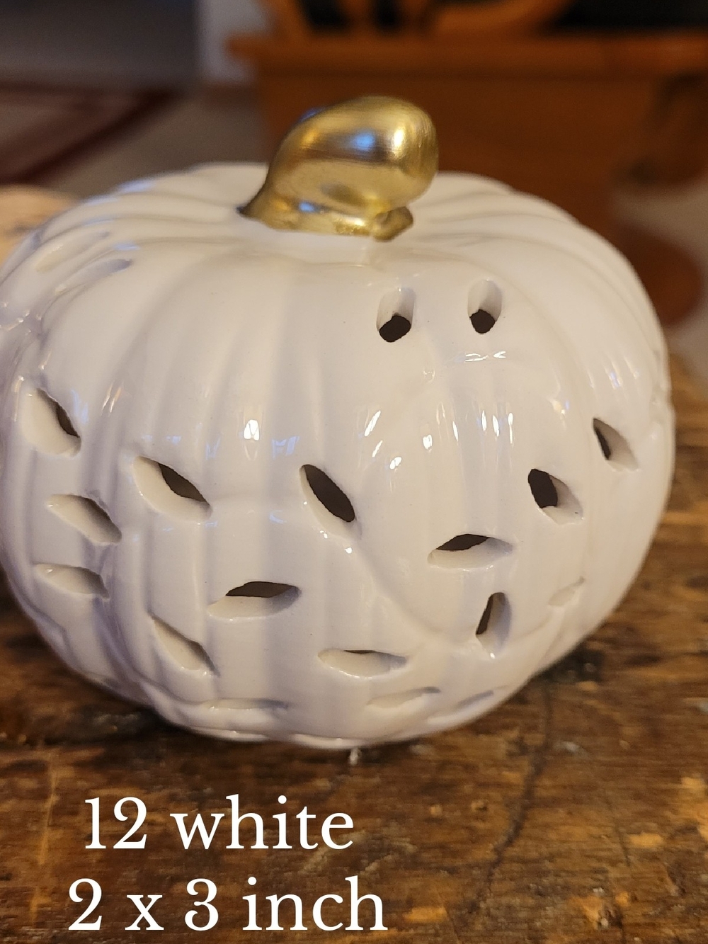 White Ceramic Pumpkin Accent with Gold Stem - Home Accents